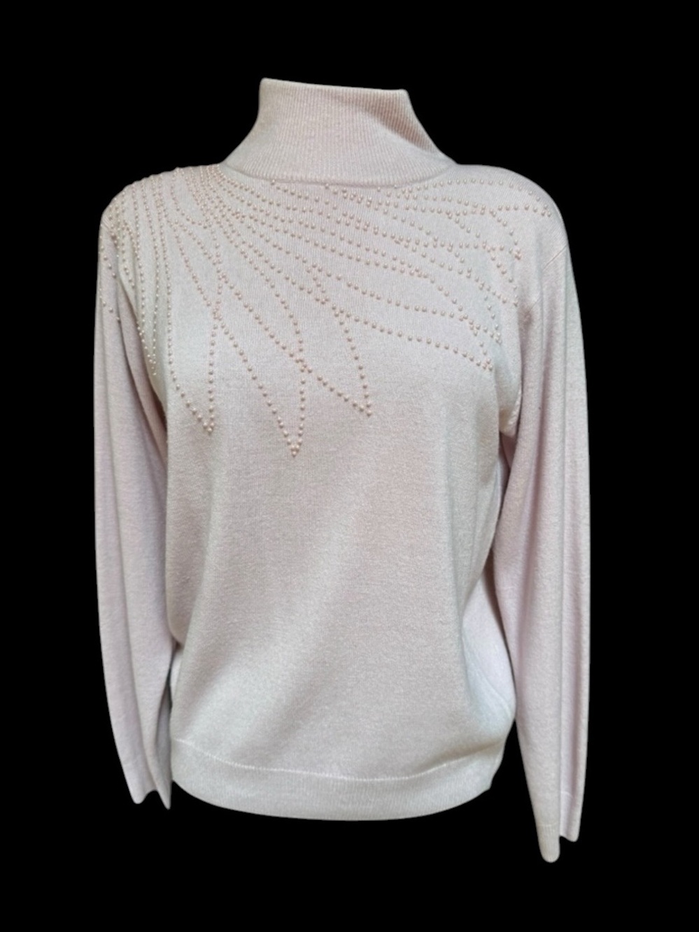 1990s dressbarn Pale Pink‎ Beaded Mock Turtleneck Sweater